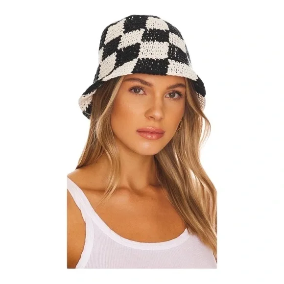 New Bucket Hat 8 Other Reasons Crochet Checkered Black White - Picture 1 of 5